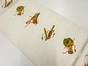 アンティーク　襷に古楽器模様織出し袋帯（材料）